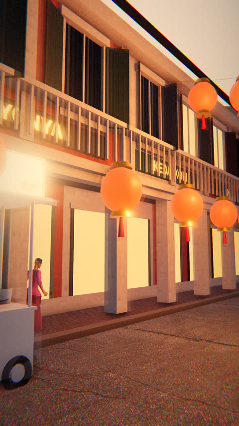 Lantern-lined night market street